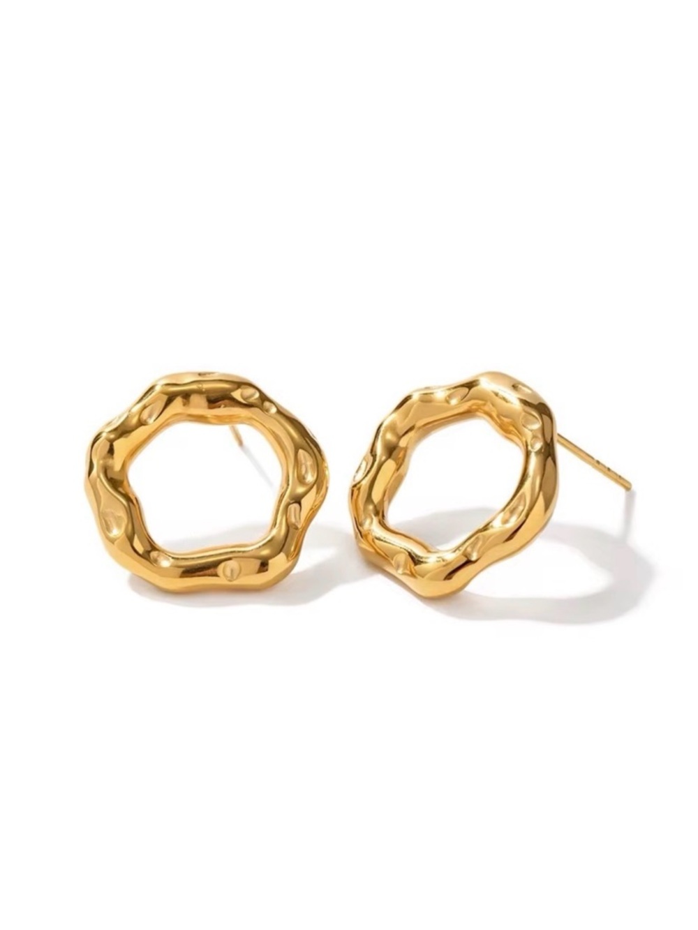 18K Gold Plated Round Textured Stud Earrings | Waterproof